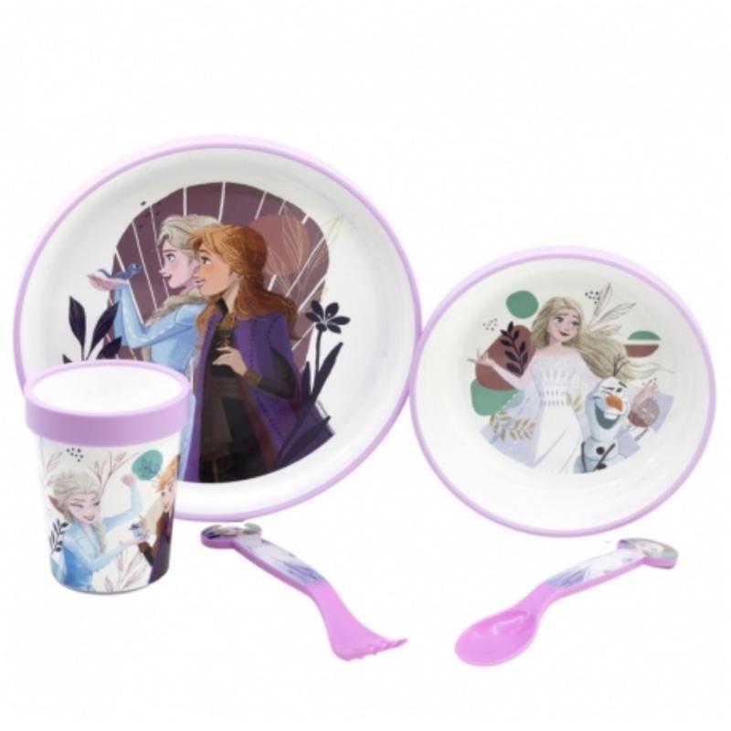 STOR Detská jedálenská súprava Disney Frozen (5 ks) - tanier, miska, pohár a príbor, 74285