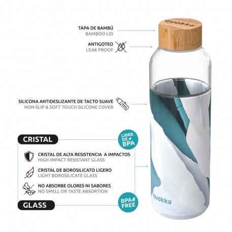 QUOKKA FLOW Sklenená fľaša so silikónovým povrchom MIDNIGHT LEAVES, 660ml, 40012