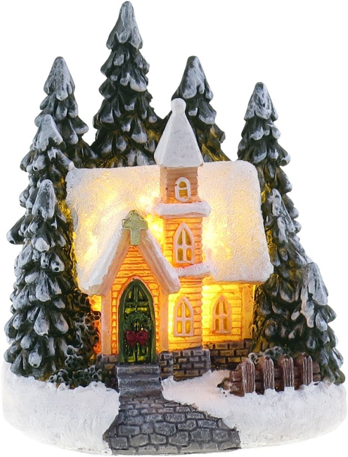 Dekorácia MagicHome Vianoce, Kostol, LED, 2xLR44, 7x6,3x8,4 cm, sellbox