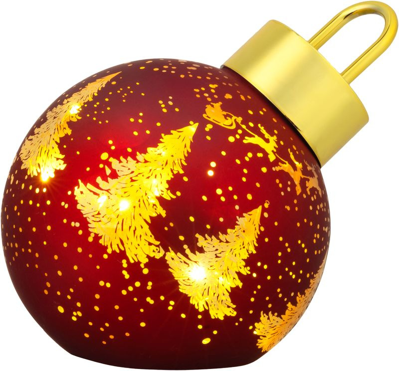 Guľa MagicHome Vianoce, sklo, červená, 10xLED teplá biela, 12x12x18 cm, 2xAA