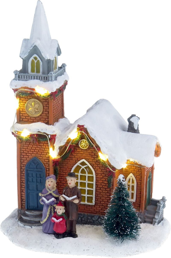 Dekorácia MagicHome Vianoce, Kostol, LED, 2xAAA, 12,5x9,5x17,5 cm