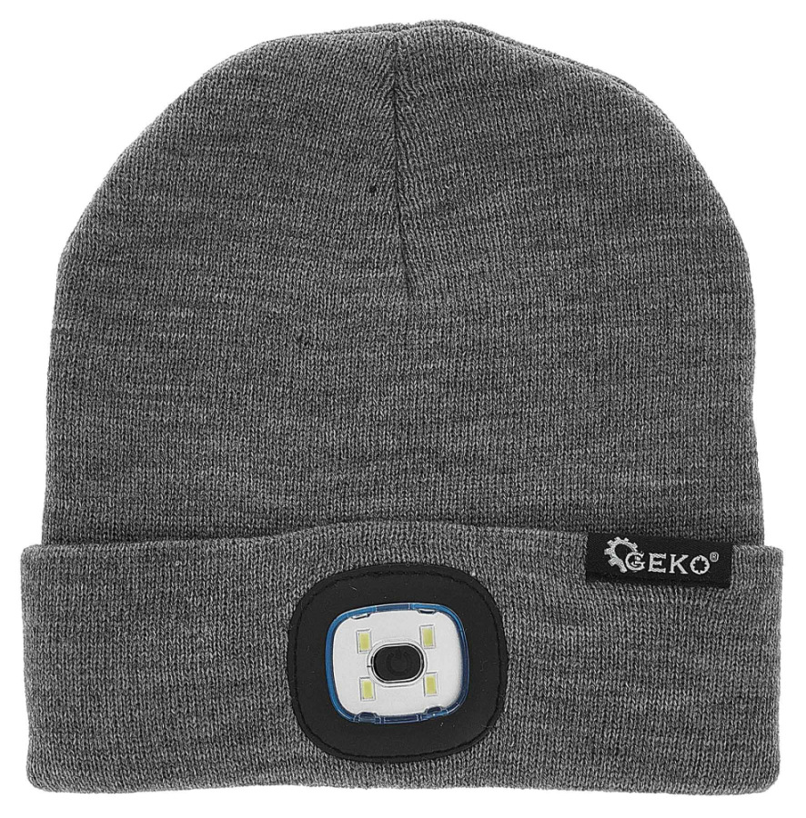 Zimná čiapka s LED svetidlom, sivá, GEKO
