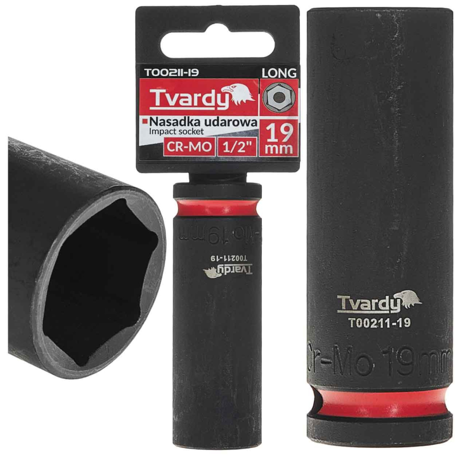 Hlavica nástrčná predĺžená 6HRAN 1/2" 19 mm, úderová, Cr-Mo, TVARDY