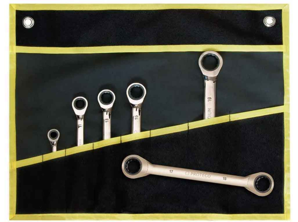 Sada račňových očkových kľúčov v plátne 6-dielna 6 x 8 až 18 x 19 mm, GUNMETAL,, PROTECO