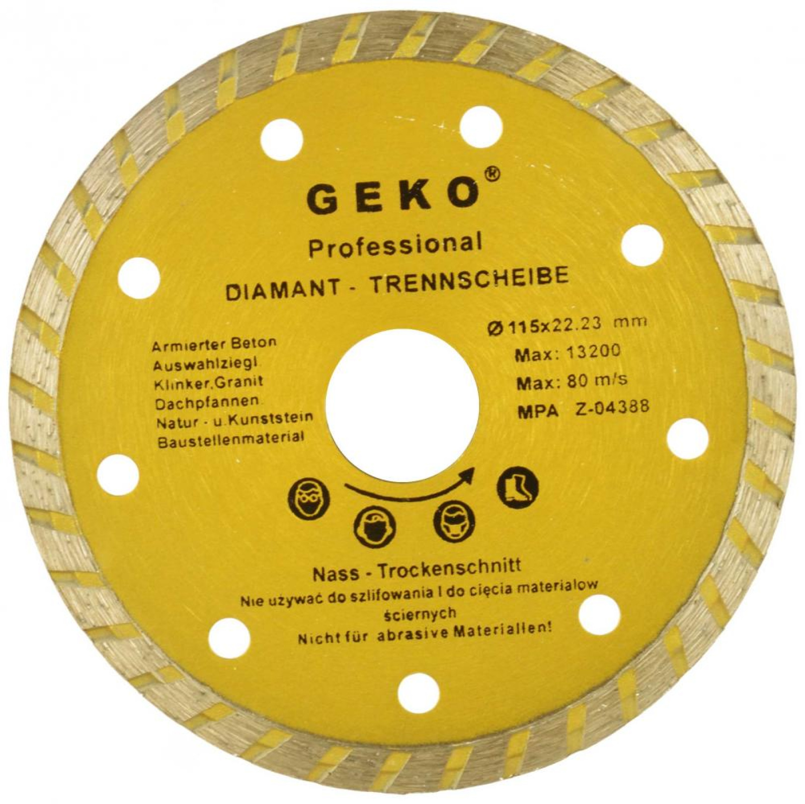 Diamantový kotúč TURBO 115 x 22 x 1,9 mm, celistvý segment, GEKO
