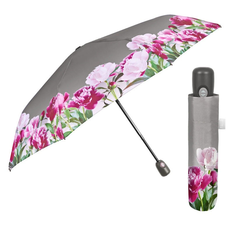 Dámsky plnoautomatický dáždnik Perletti Time Flowers – sivý, 26492