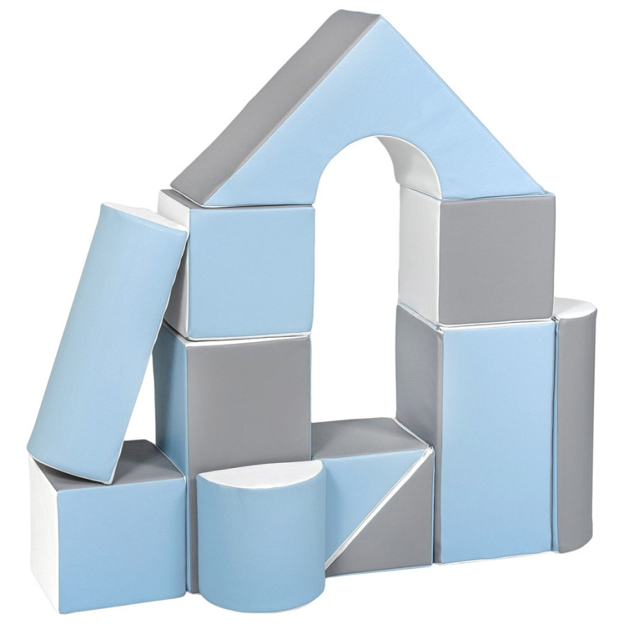 Penové kocky-obria stavebnica 11 ks white-baby blue-grey