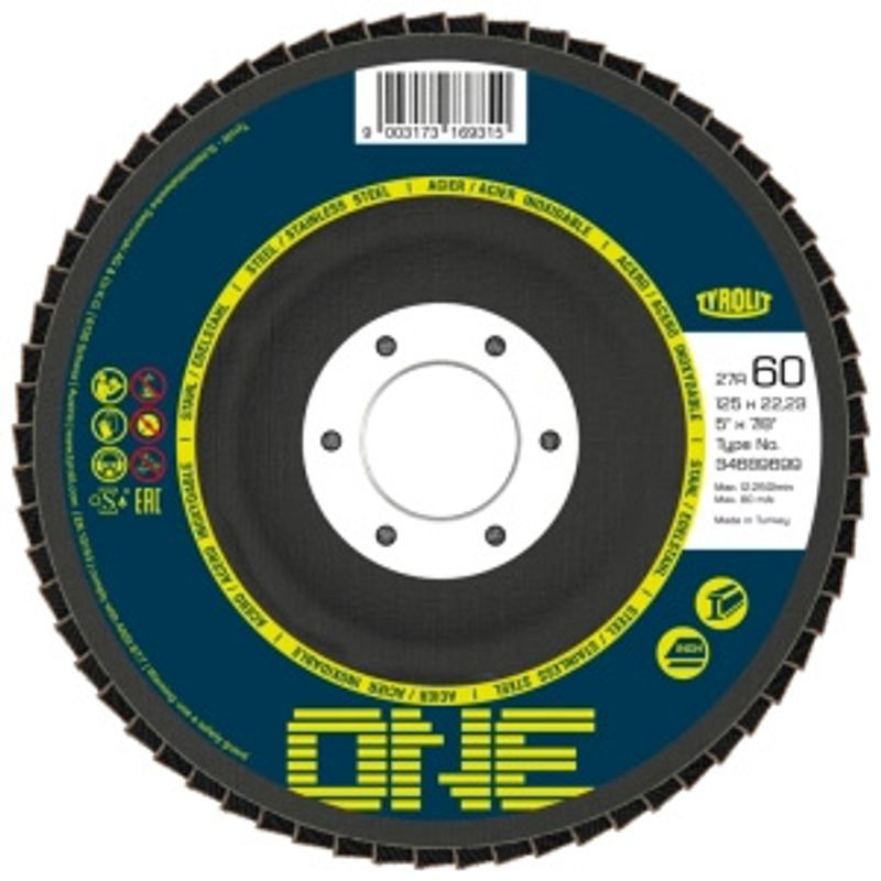 Kotúč Tyrolit ONE 125x22,23mm, ZA 60 Q-B, oceľ/nerez, lamelový, vypuklý