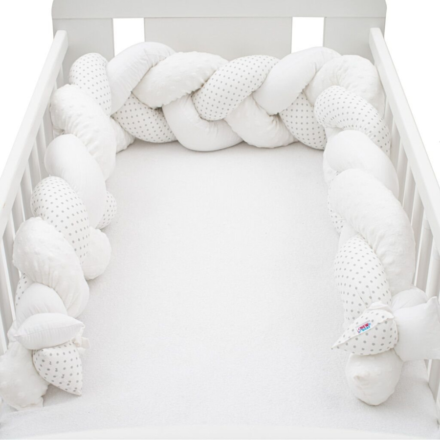 Ochranný mantinel do postieľky vrkoč New Baby Minka a Bodky sivý