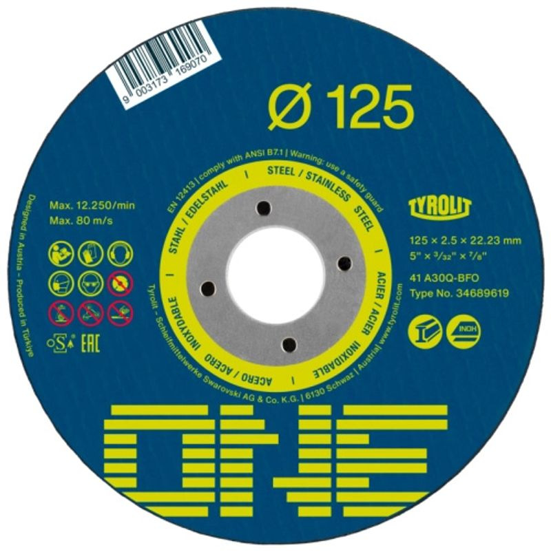 Kotúč Tyrolit ONE 125x2,5x22,23mm, A30Q-BFO, 2v1, oceľ/nerez, rovný