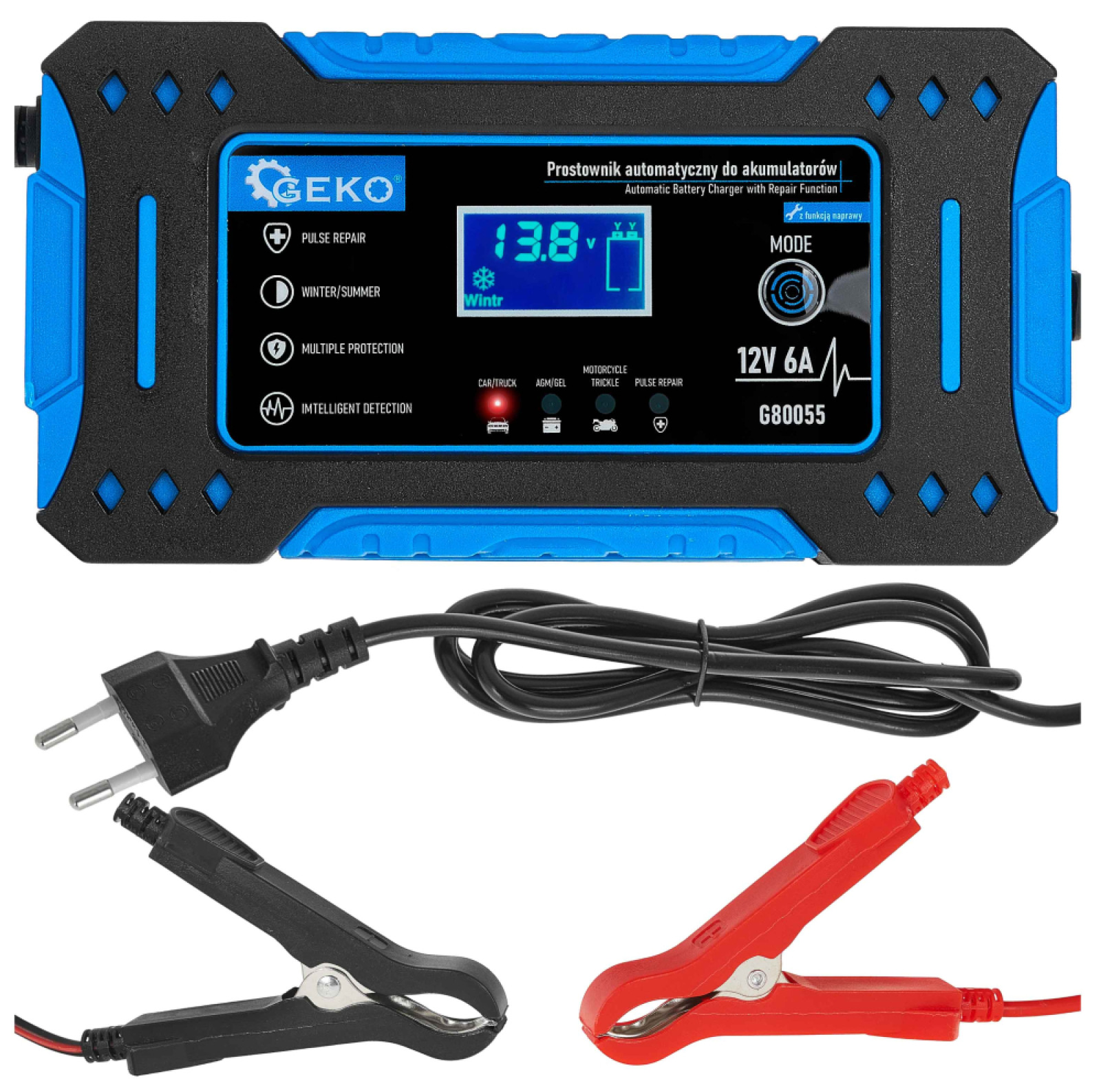 Nabíjačka autobatérii s funkiou opravy, 230 V, 12V, intenzita prúdu 6A, AGM/GEL, GEKO