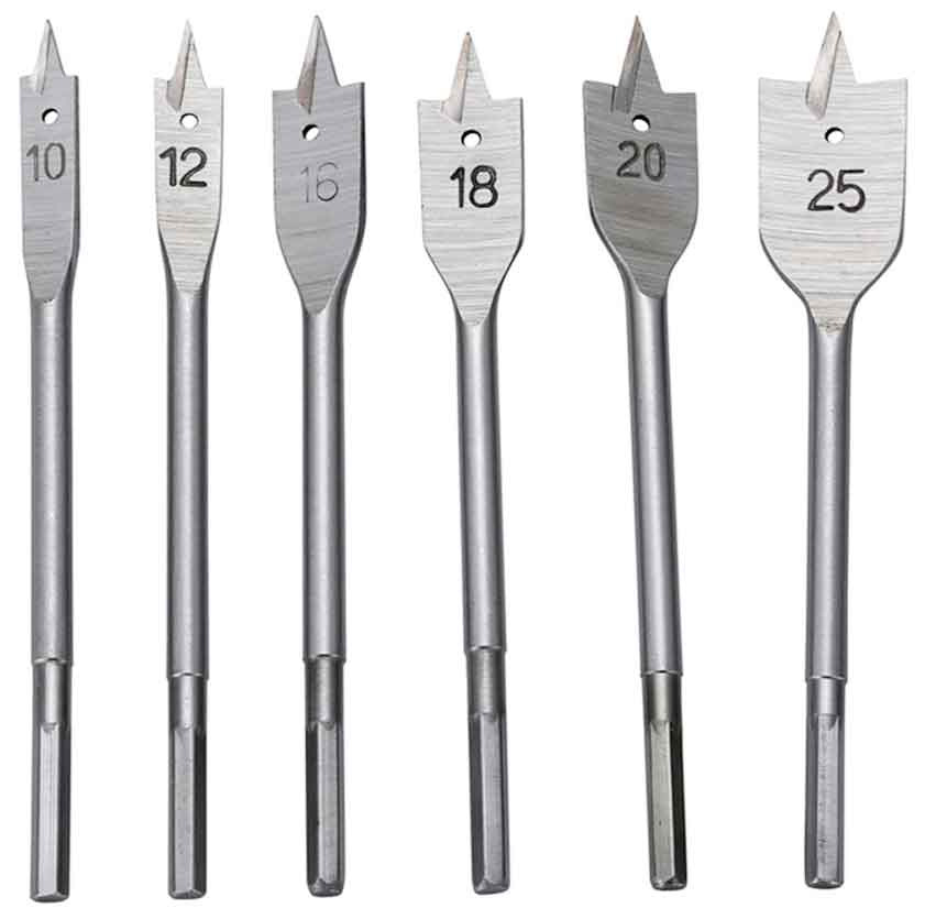 Sada plochých vrtákov do dreva 10, 12, 16, 18, 20, 25 mm, 6-dielna, GEKO