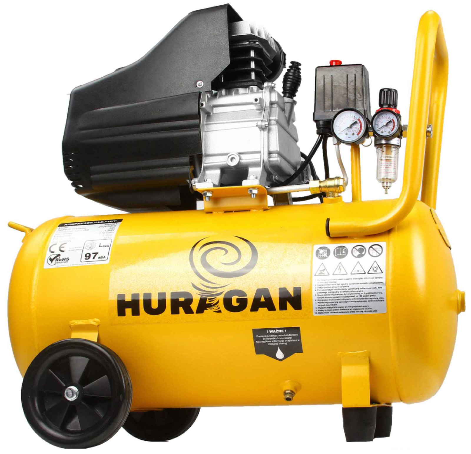 Kompresor olejový 1-piestový 1,5 kW, 220 l/min, 230V, vzdušník 50 litrov, HURAGAN