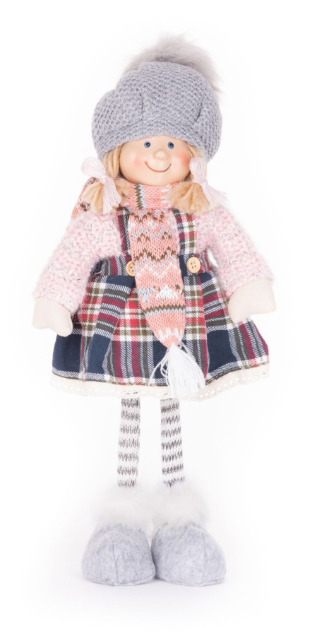 Dekorácia MagicHome Vianoce, Dievča v károvaných šatách, 38 cm