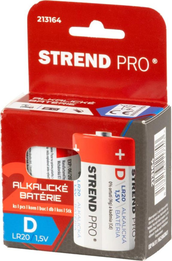 Batéria Strend Pro, alkalické, D (LR20), 1,5V, bal. 2 ks