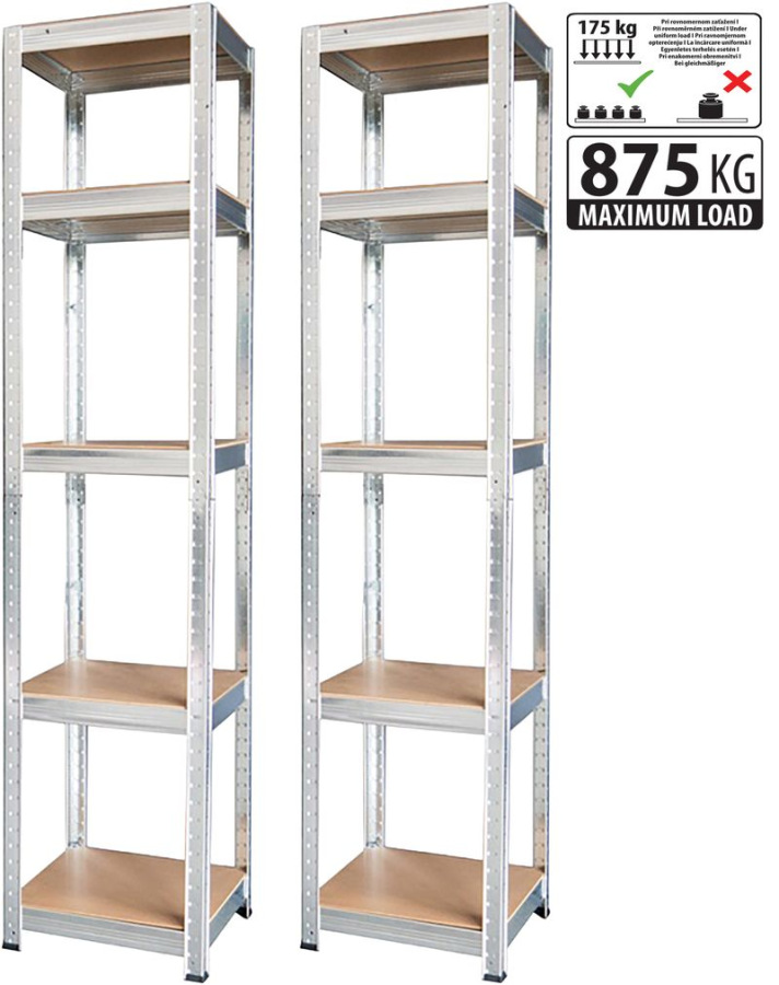 Regál Racks, kovový, MDF, 5 políc, 1800x400x400 mm, bal. 2ks