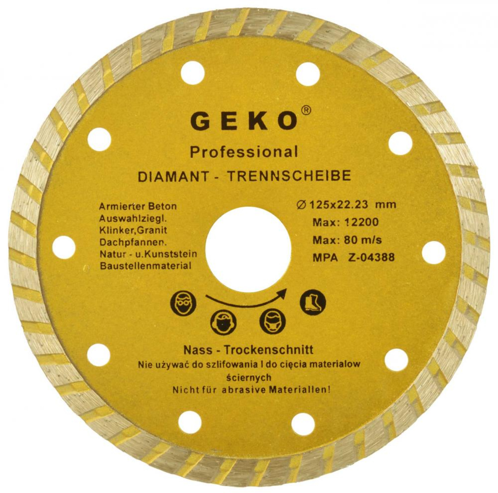 Diamantový kotúč TURBO 125 x 22 x 2,4 mm, celistvý segment, GEKO