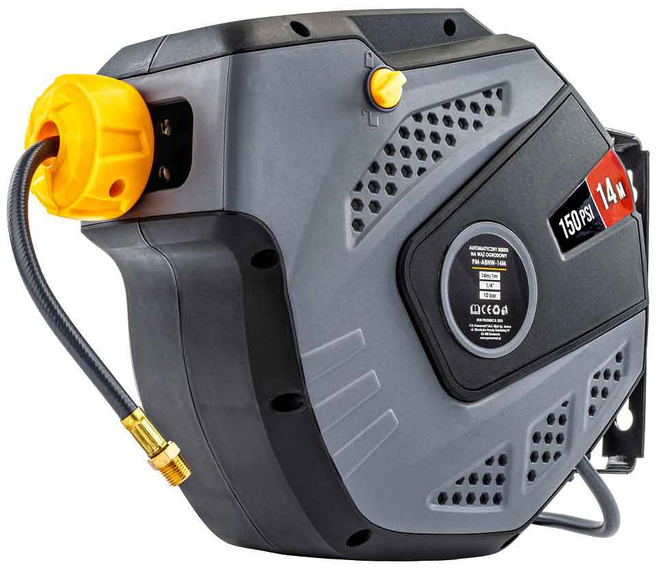 Navíjací bubon s držiakom na stenu s hadicou na vzduch, 6,5 x 10 mm, dĺžka 14 m, POWERMAT