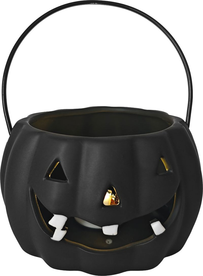 Dekorácia MagicHome Nature, tekvica LED, porcelánová, čierna, 12,7x12,7x7,7 cm