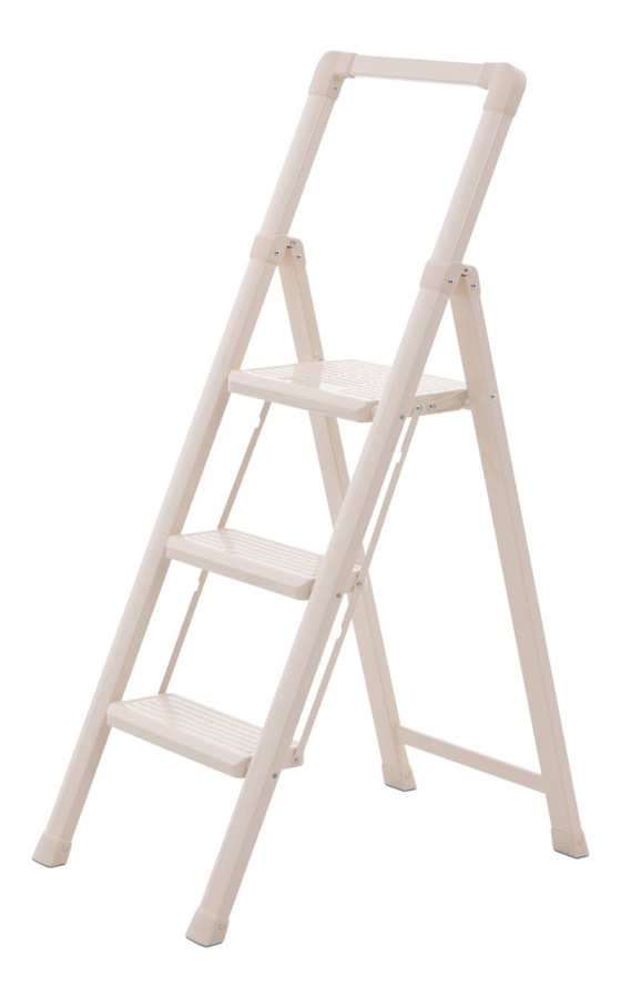 Schodíky Strend Pro, skladacie, 3 stupienkové, s madlom, krémové