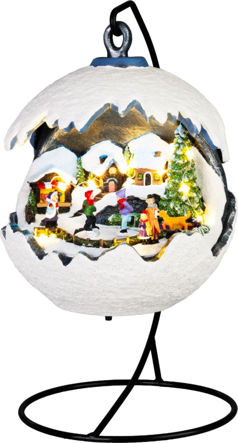 Dekorácia MagicHome Vianoce, Zasnežená krajinka, 3xLED teplá biela, 3xAA, 18,5x18,5x22 cm
