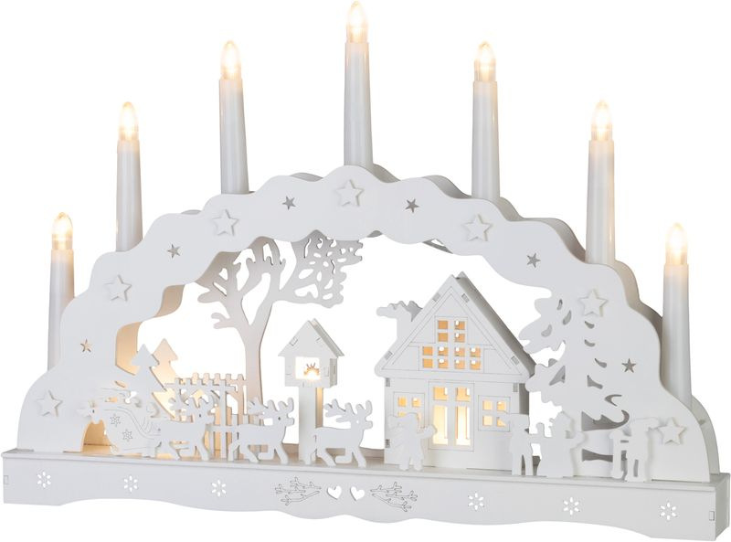 Dekorácia MagicHome Vianoce, domček, drevo, 10xLED teplá biela, 45x5.2x31 cm, 2xAA