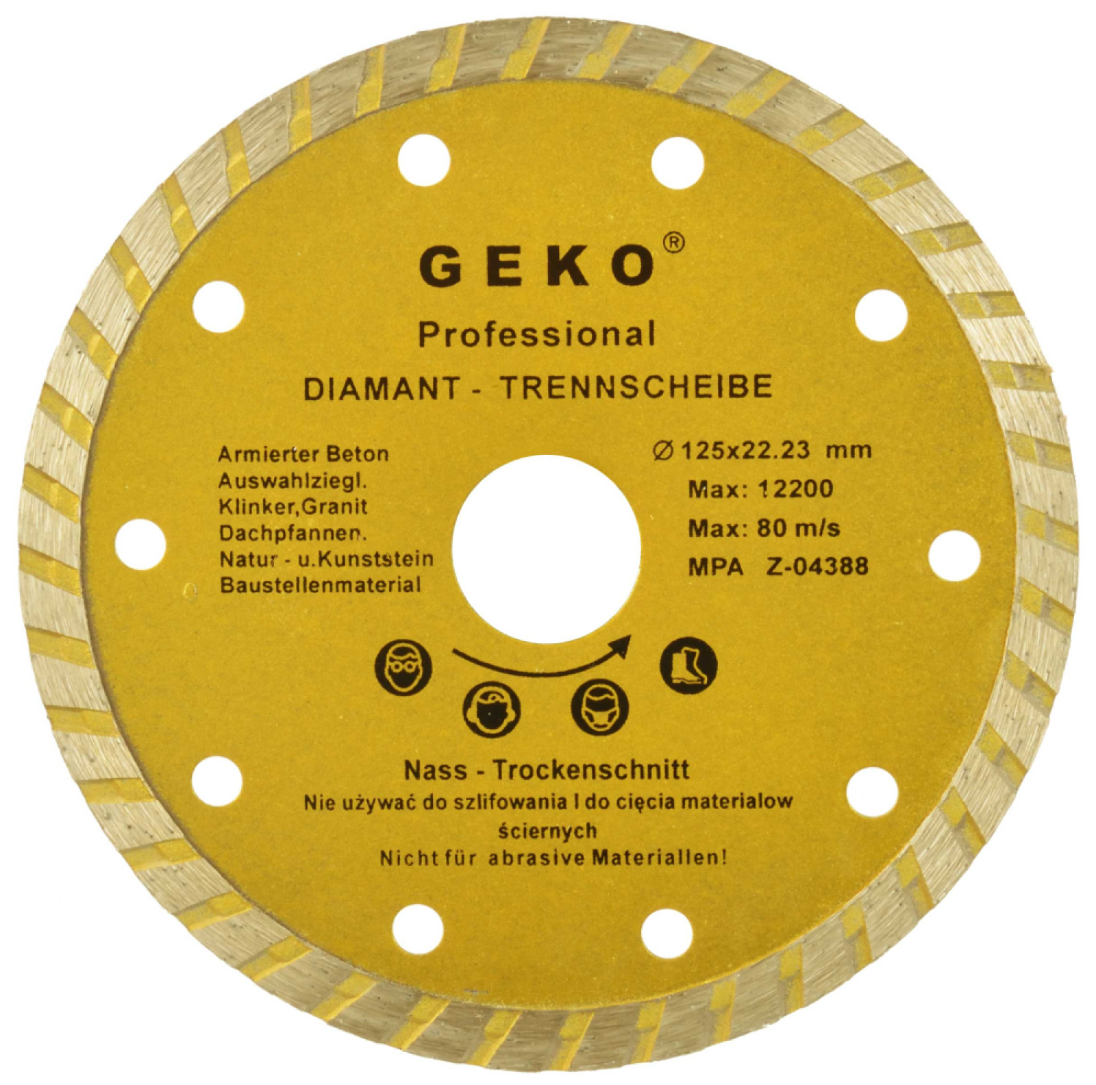 Diamantový kotúč TURBO 125 x 22 x 2,4 mm, celistvý segment, GEKO