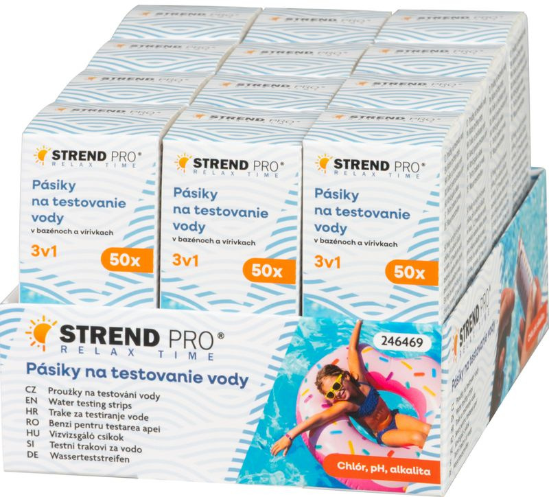 Pásiky na testovanie vody Strend Pro, 50x, 3v1- chlór/pH/alkalita, tester, sellbox