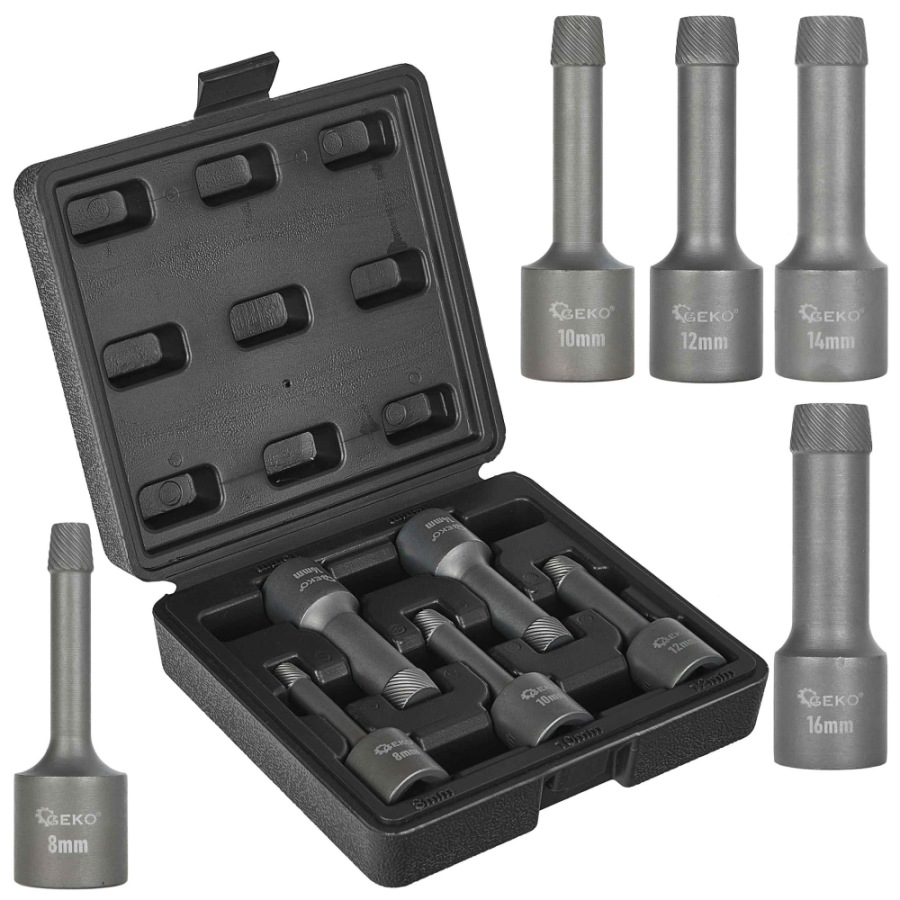 Sada 1/2" vyťahovačov zalomených skrutiek a čapov 8-16 mm, 5-dielna, GEKO