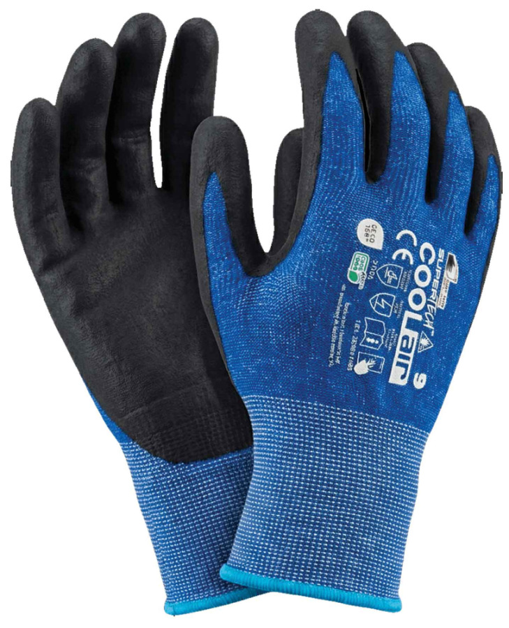 Ochranné rukavice SUPER TECH COOL AIR, úplet coolmax so spandexom, modré, veľkosť 10