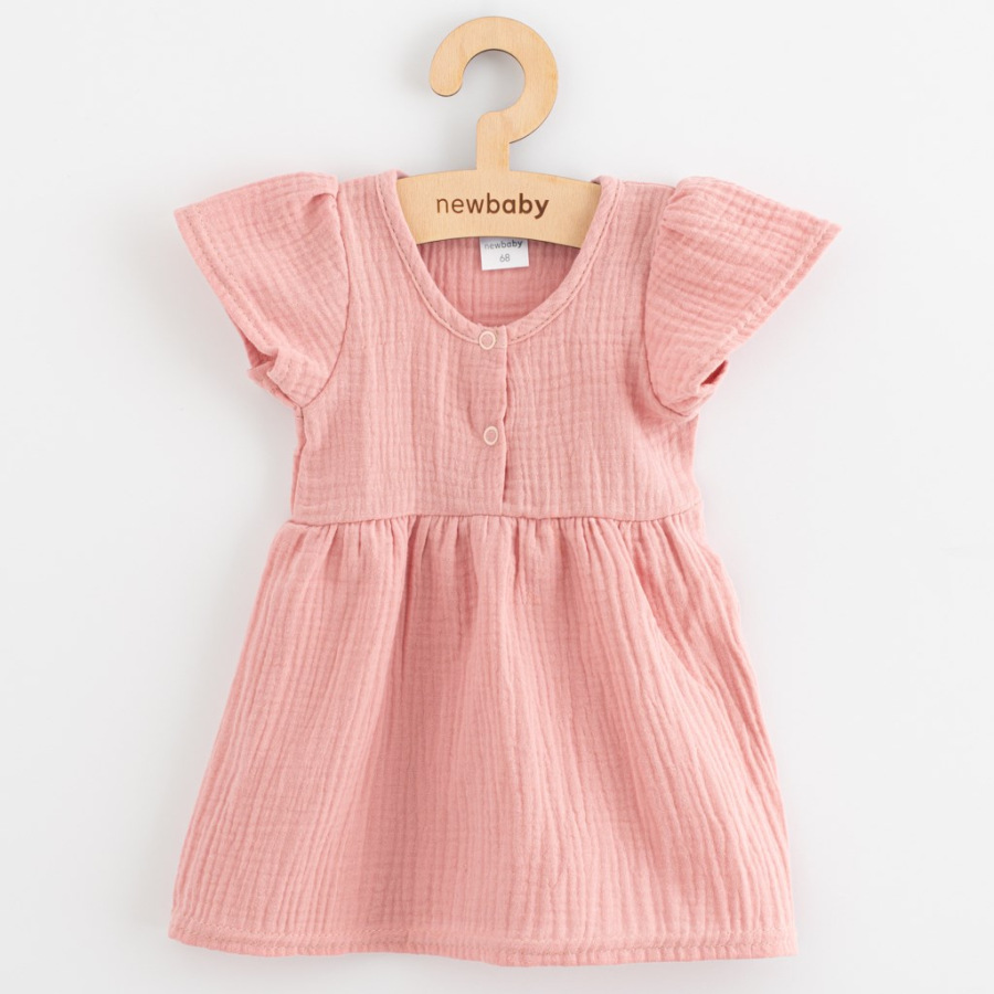 Dojčenské mušelínové šaty New Baby pink 56 (0-3m)
