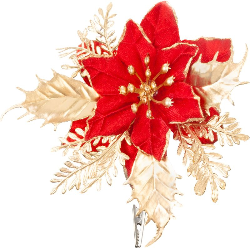 Kvet MagicHome Vianoce, poinsettia, červený, 9,5 cm, veľkosť kvetu: 13 cm