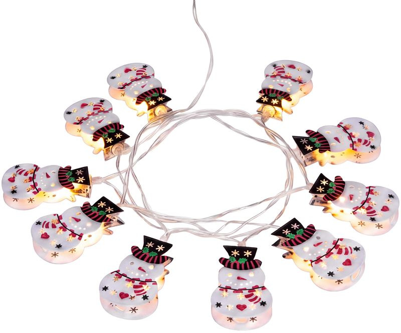 Reťaz MagicHome Vianoce, Snehuliaci, jednoduché svietenie, 10xLED teplá biela, 2xAA, IP20, L-1,35 m