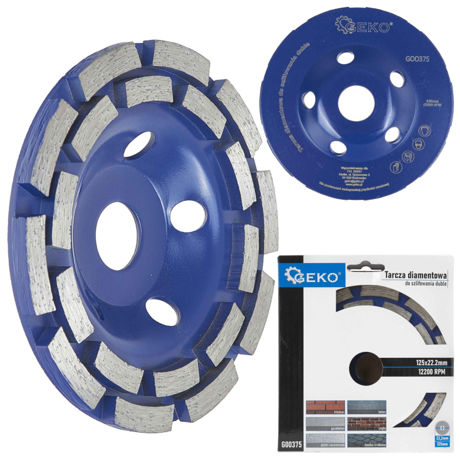 Brúsny diamantový kotúč 125 x 22 mm dvojradový, bez závitu, GEKO