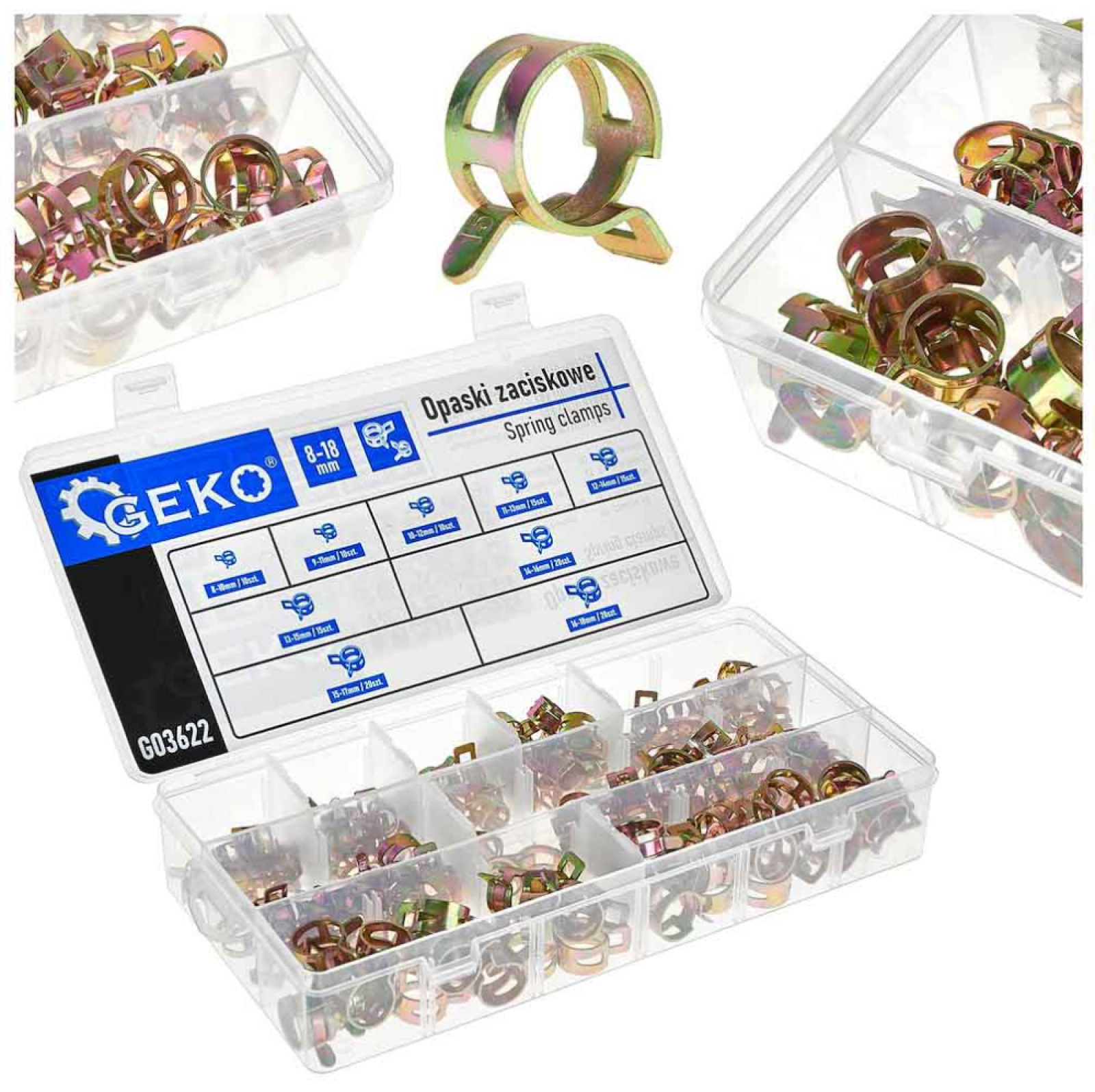 Sada pružných svoriek 8-18 mm, 135-dielna, GEKO