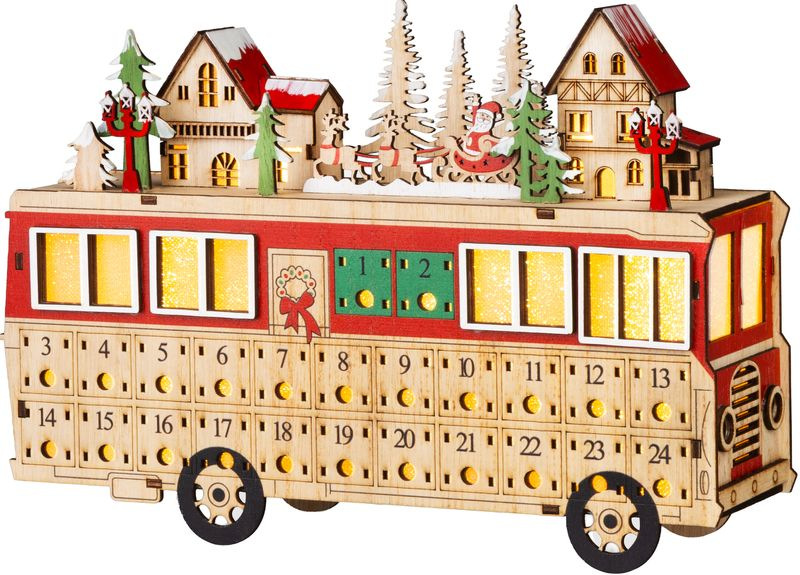 Dekorácia MagicHome Vianoce, Autobus, 8xLED teplá biela, 2xAAA, IP20, 27,7x7,5x19 cm