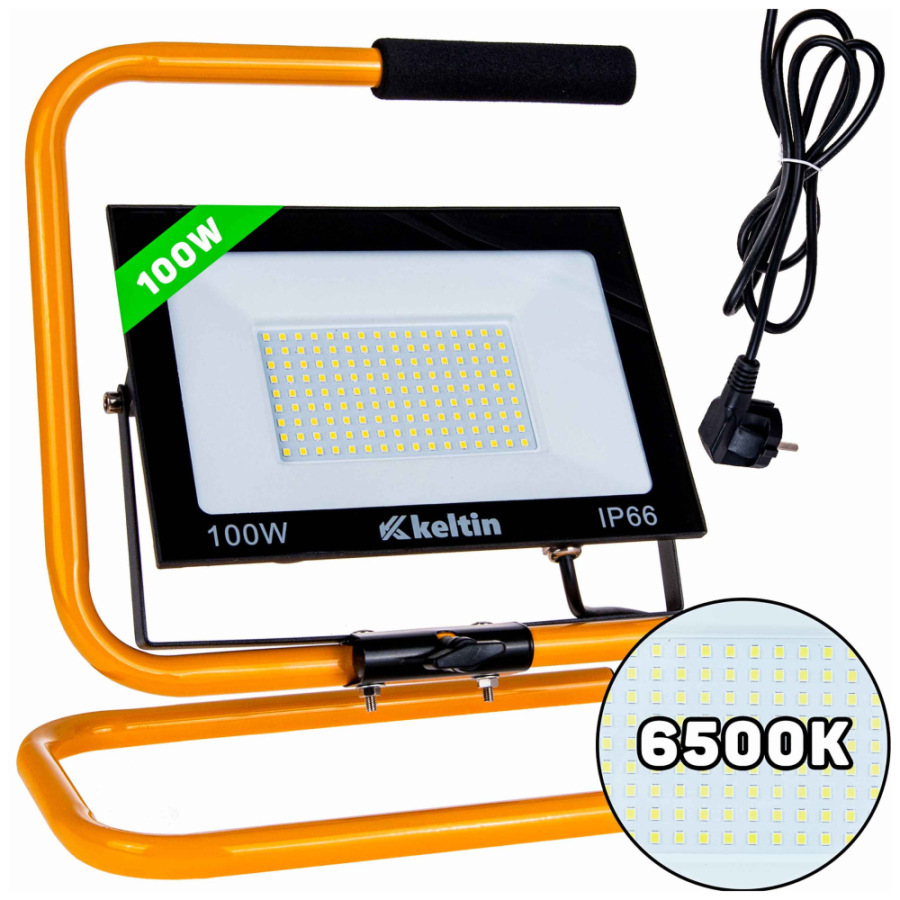 LED reflektor 100W so stojanom, studená biela 6500K, KELTIN