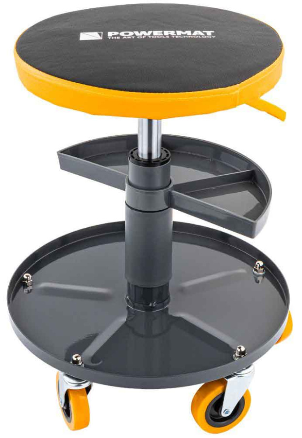 Stolička kruhová s pojazdovými kolieskami, výška sedenia 40-52 cm, POWERMAT