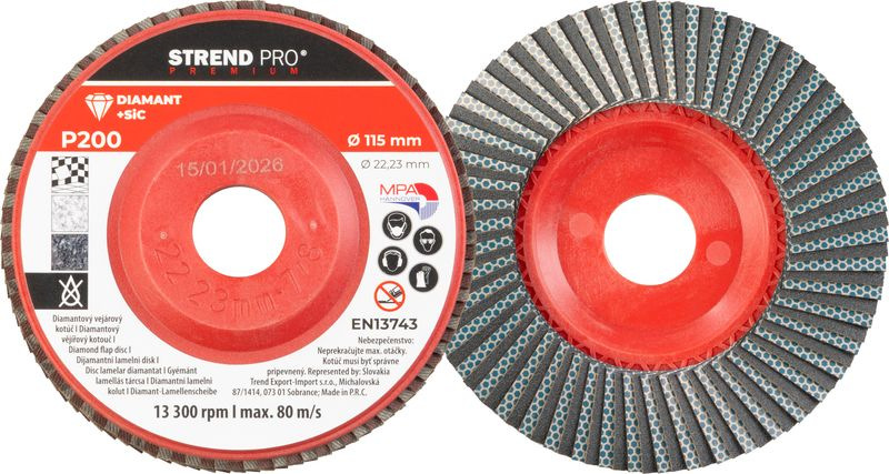 Kotúč Strend Pro Premium 115 x 22 mm, brúsny, P200, diamantový, lamelový