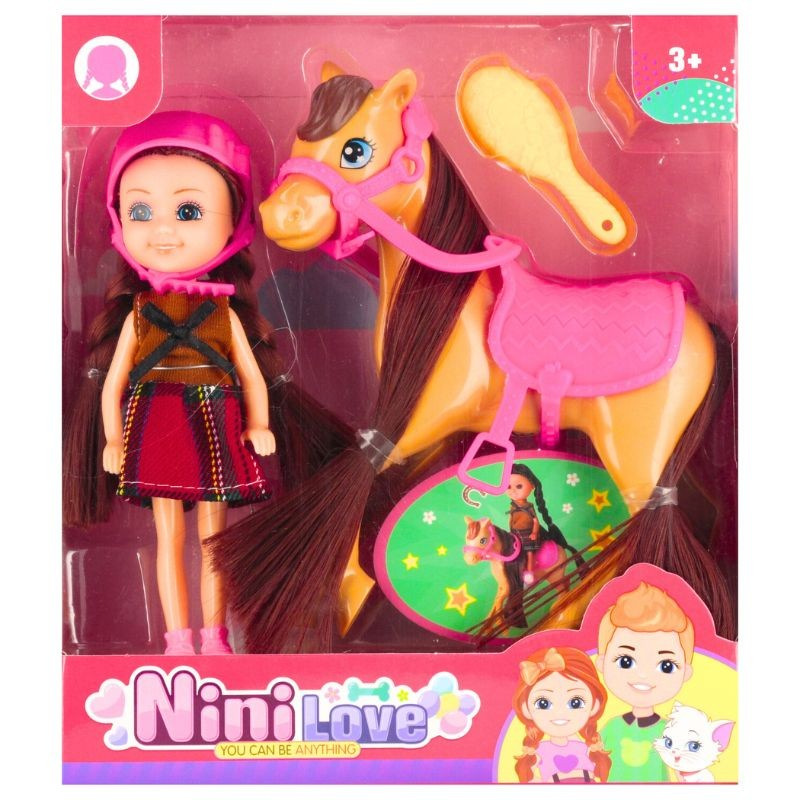 Bábika jazdkyňa na koni 15 cm s doplnkami