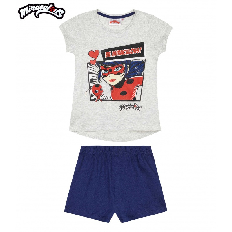 Dievčenské bavlnené krátke pyžamo KÚZELNÁ LIENKA sivo/modré - 4 roky (104cm)