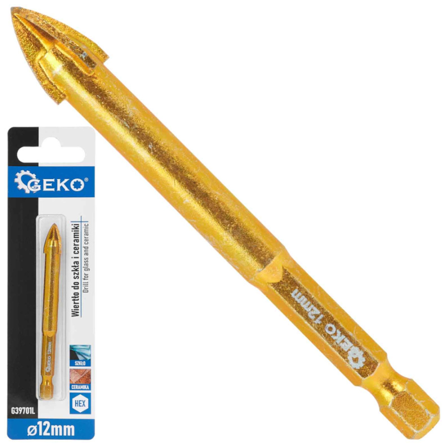 Vrták do skla a keramiky 3 mm, 4-britý, stopka 1/4", GEKO