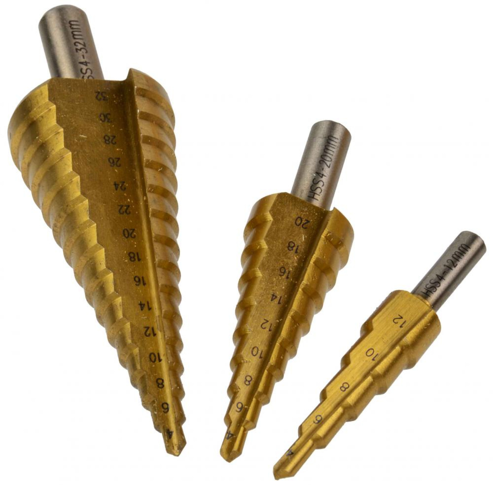 Sada stupňovitých vrtákov 3-dielna, 4-12, 4-20, 4-32 TiN, GEKO