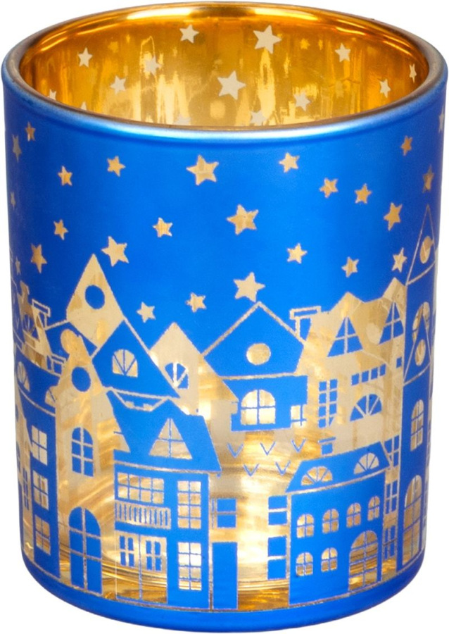 Svietnik MagicHome Vianoce, pohárik, modrý, stromček, 6x7 cm