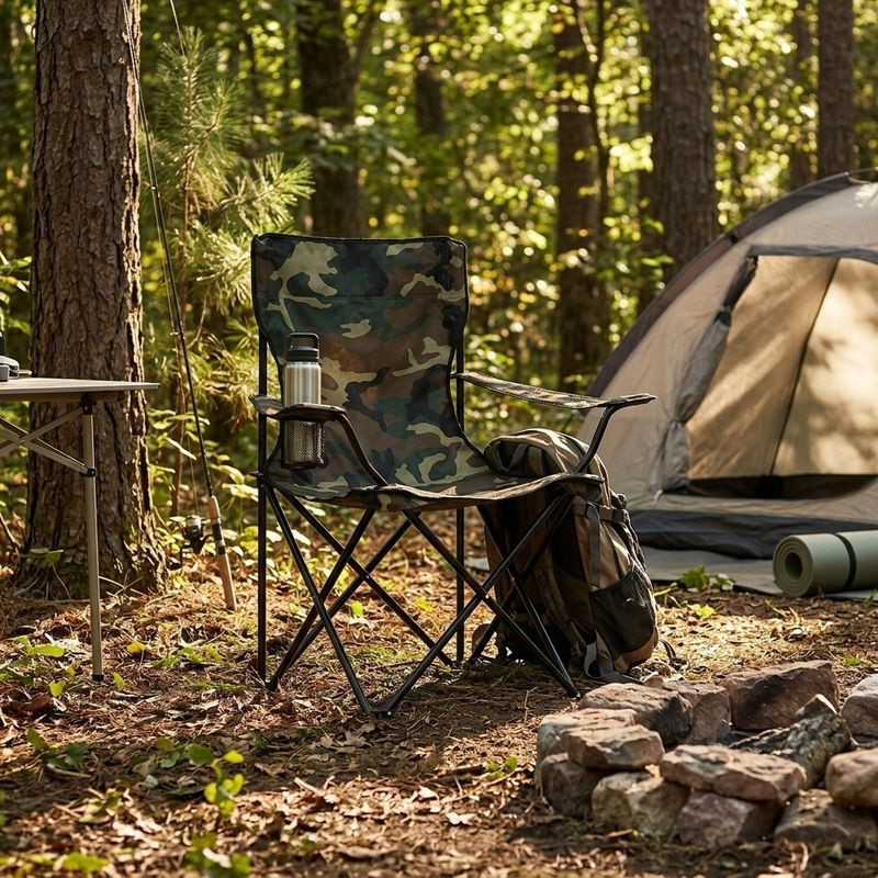 Stolička LEQ ARNOLD, kamufláž, skladacia, kempingová, Oxford 600D, 85x50x85 cm 1