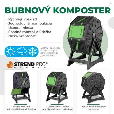 Kompostér Strend Pro Garden, bubnový, 70 lit., čierny, 55,5x36x72 cm