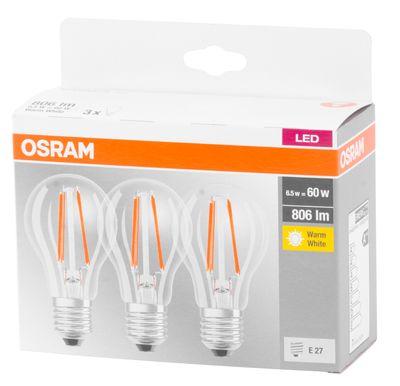 Žiarovka OSRAM® BASIC LED FR 60 (ean9351) non-dim 7W/827 E27 2700K MULTIPACK, Star CLASSIC A