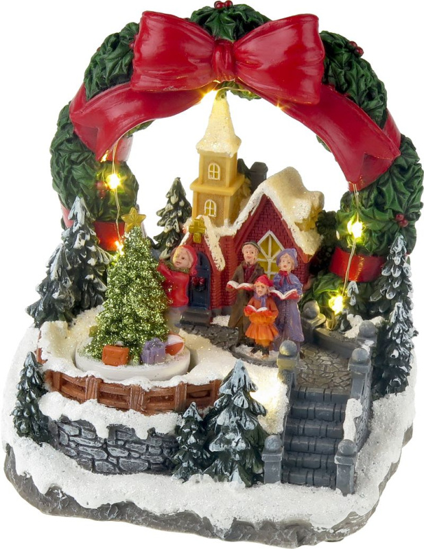 Dekorácia MagicHome Vianoce, Kostol vo venci, LED, 3xAA, 15,5x12x17,2 cm