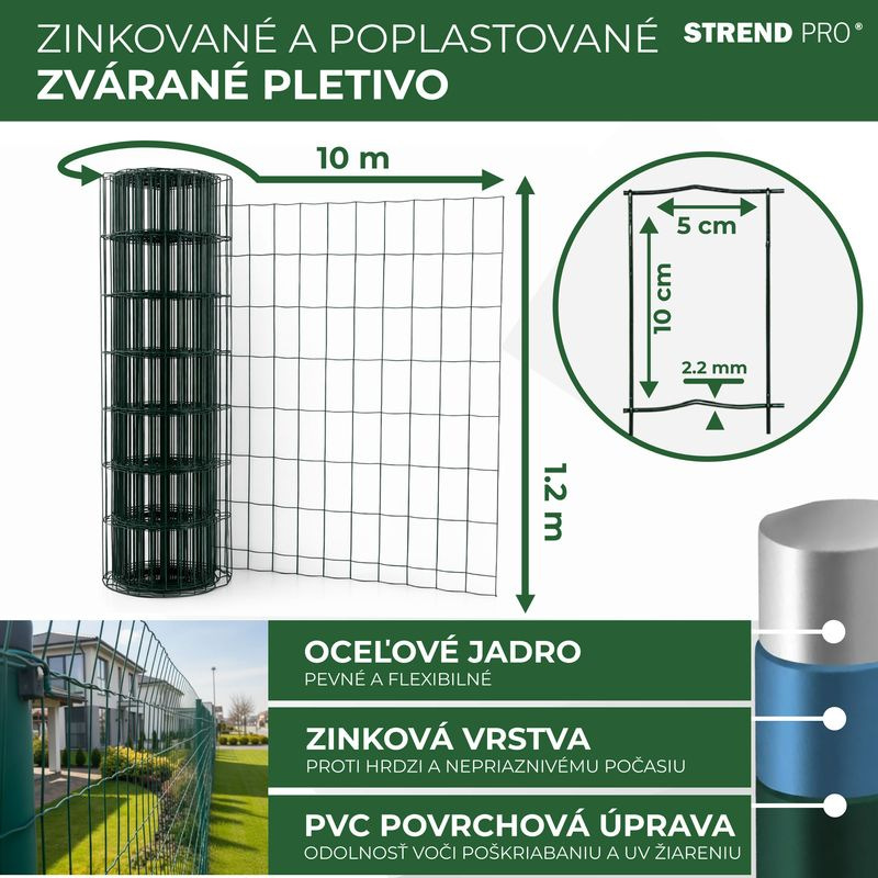 Pletivo EUROPLAST 1, 1200/100x50/2,20 mm, zelené, RAL 6005, Zn+PVC, ohradové, bal. 10 m 2