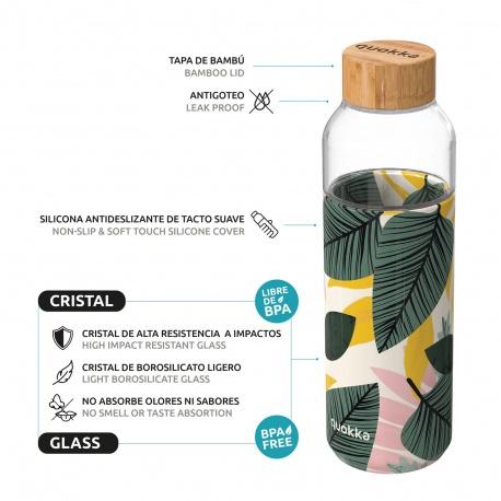QUOKKA FLOW Sklenená fľaša so silikónovým povrchom AUTUMN LEAVES, 660ml, 40001
